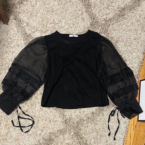 Mango Black Fitted Sheer Sleeve Blouse